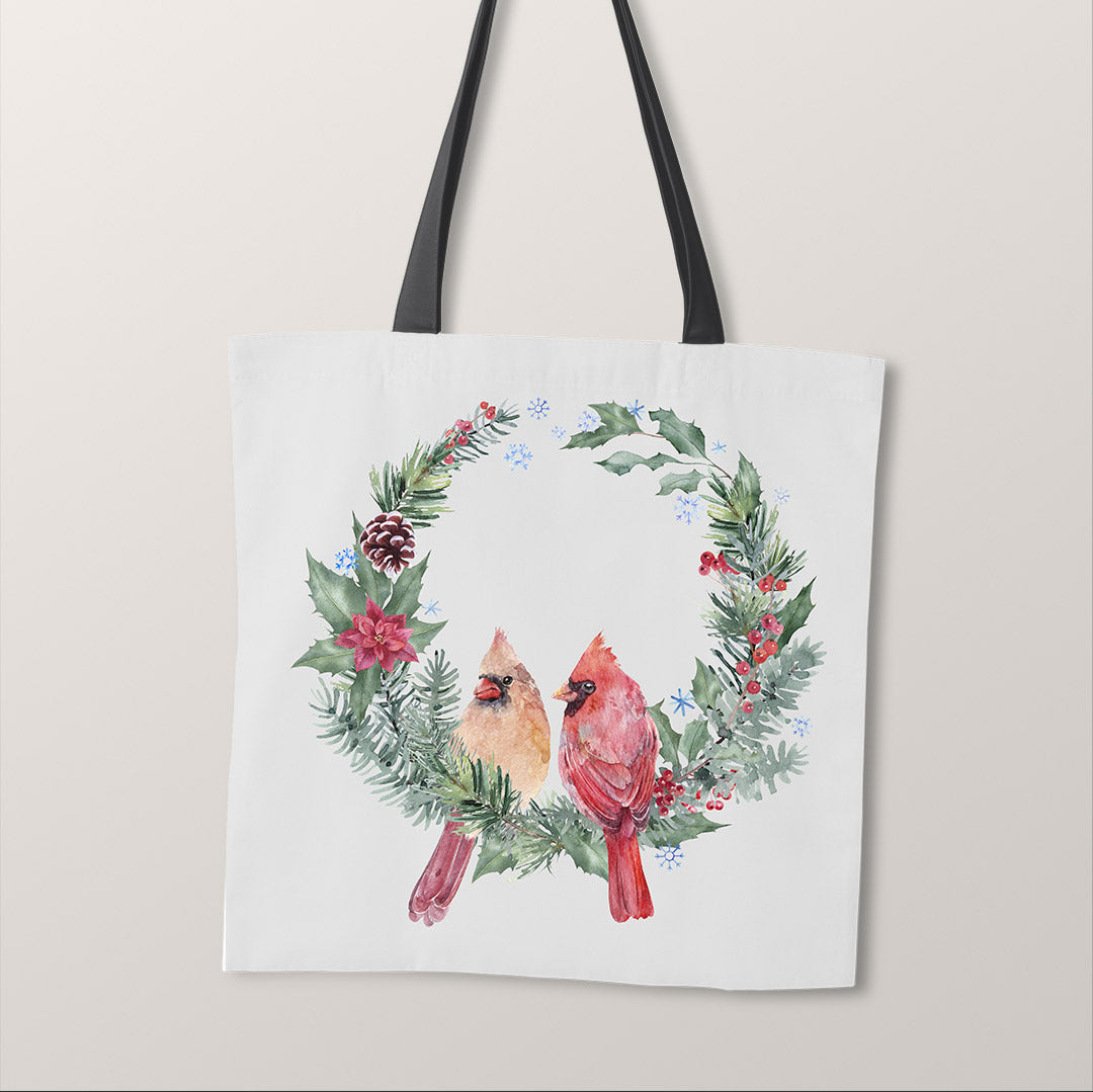 TOTE Panel Christmas Cardinals Wreath Grey TP-818