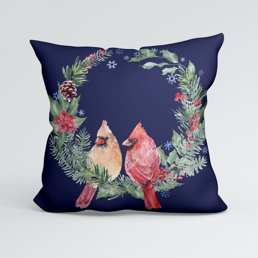 CUSHION Panel Christmas Cardinal Wreath Navy CP-774