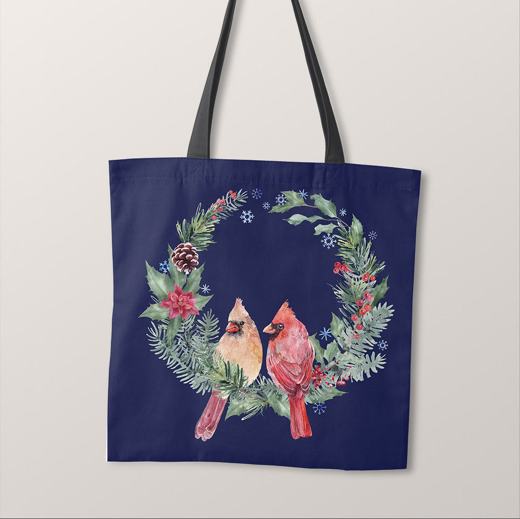 TOTE Panel Christmas Cardinals Wreath Navy TP-819