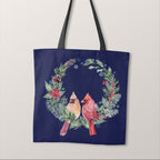TOTE Panel Christmas Cardinals Wreath Navy TP-819
