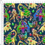 Christmas Dino Blue Fabric