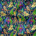 Christmas Dino Blue Fabric