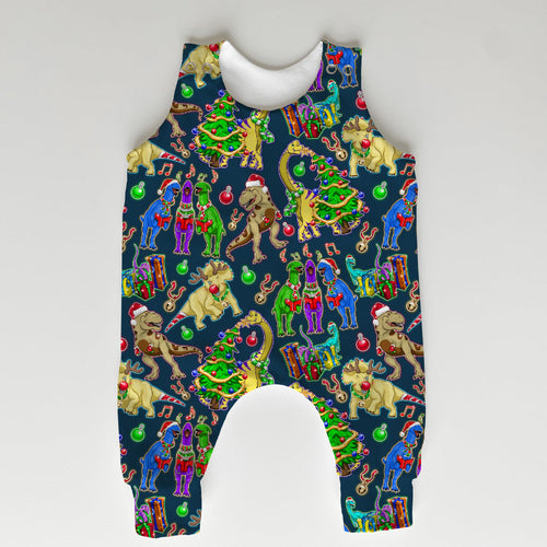 Christmas Dino Blue Fabric