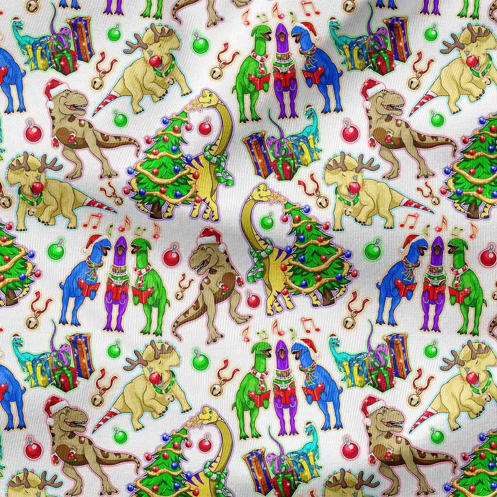 Christmas Dino White Fabric