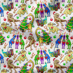 Christmas Dino White Fabric