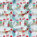 Christmas Dinosaurs Blue Fabric