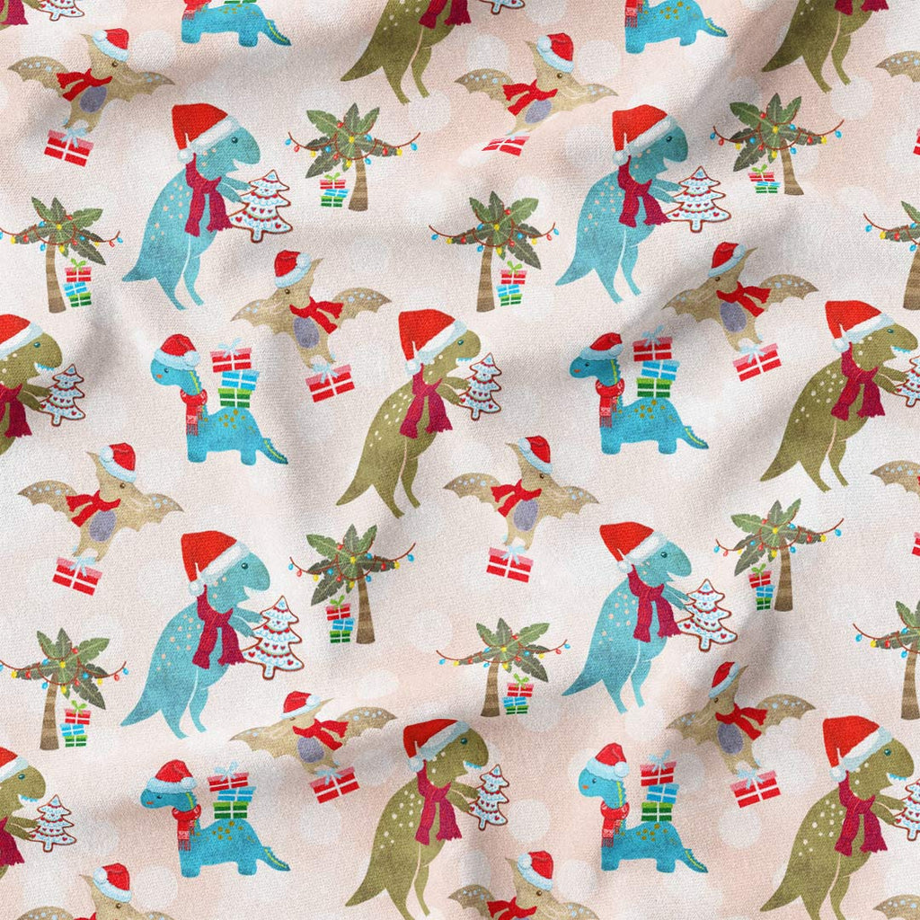 Christmas Dinosaurs Pink Fabric