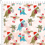 Christmas Dinosaurs Pink Fabric