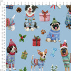Christmas Dogs Blue Fabric