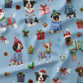 Christmas Dogs Blue Fabric