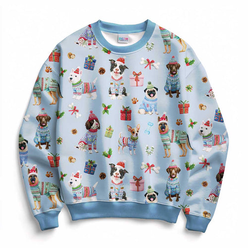 Christmas Dogs Blue Fabric