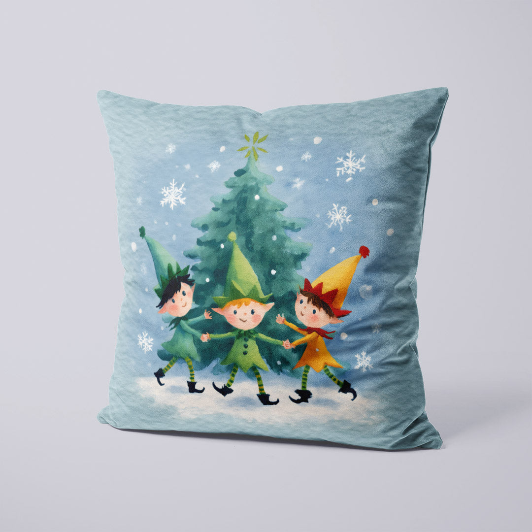 CUSHION Panel Christmas Elves Blue CP-777