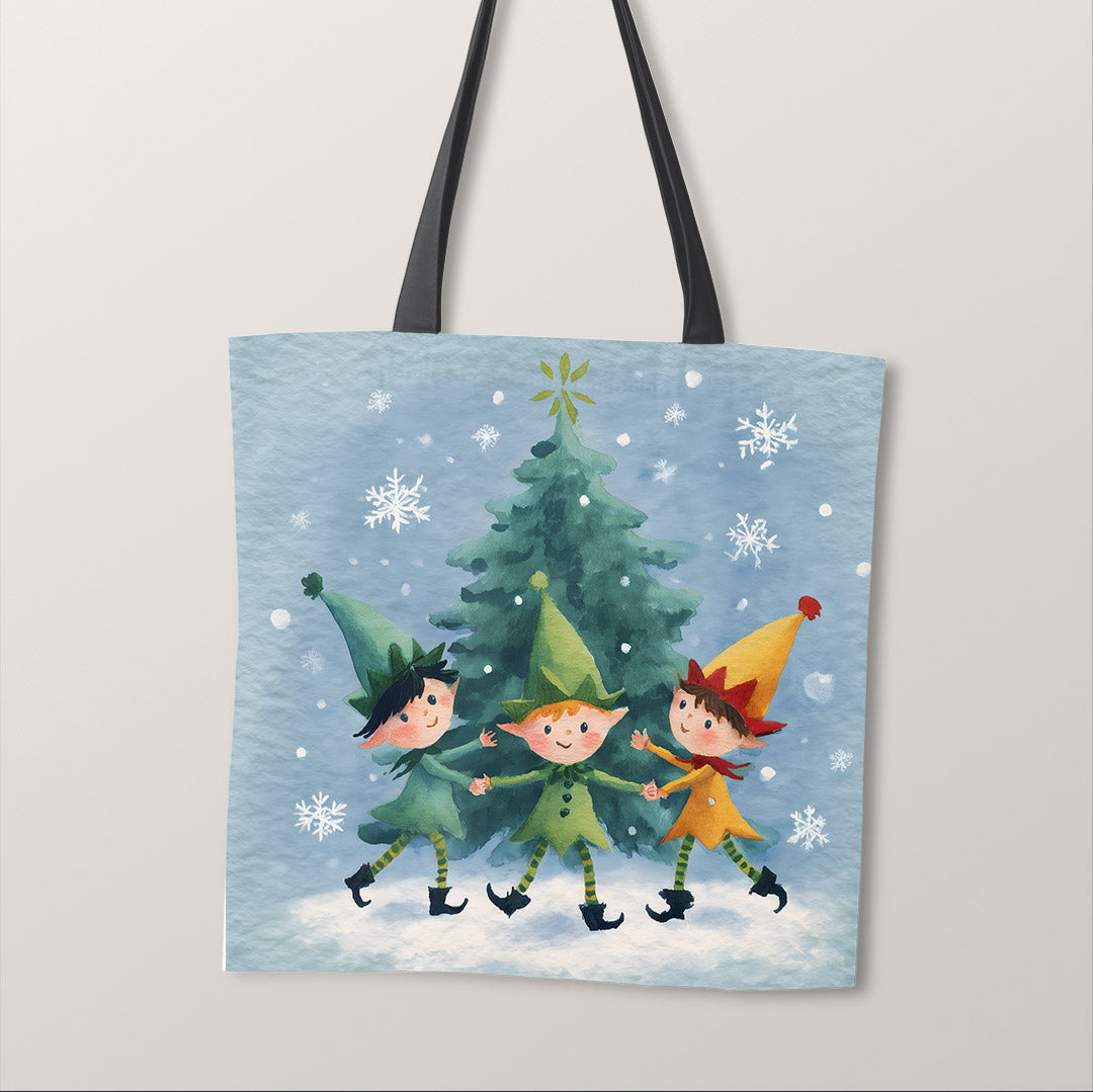 TOTE Panel Christmas Elves on Blue TP-821
