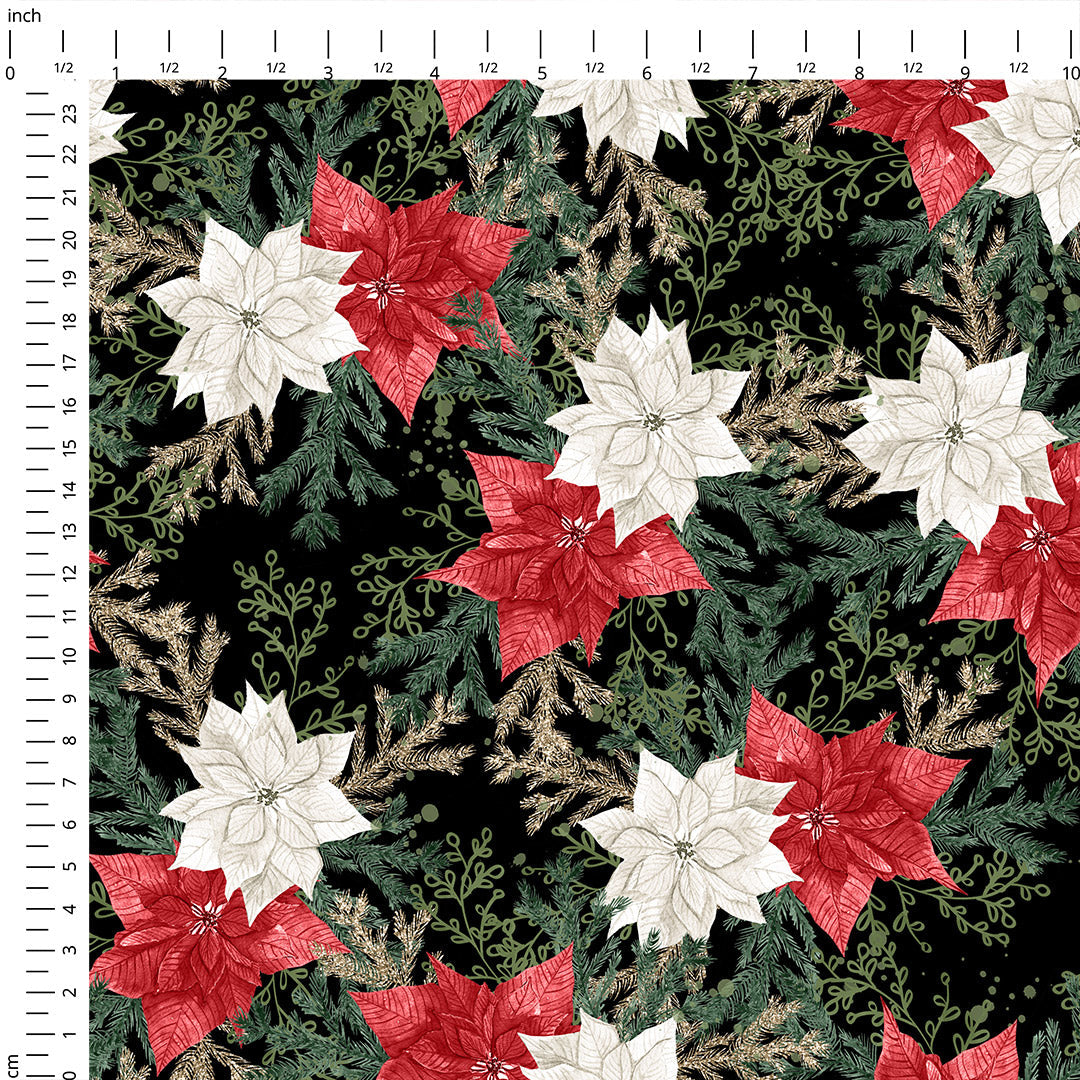 Christmas Floral Black Fabric