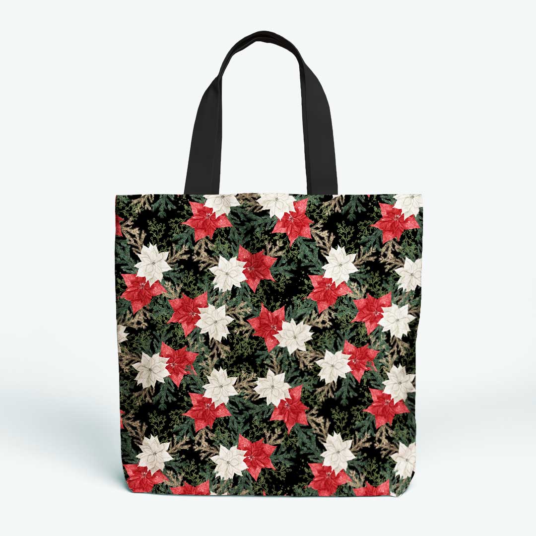 Christmas Floral Black Fabric