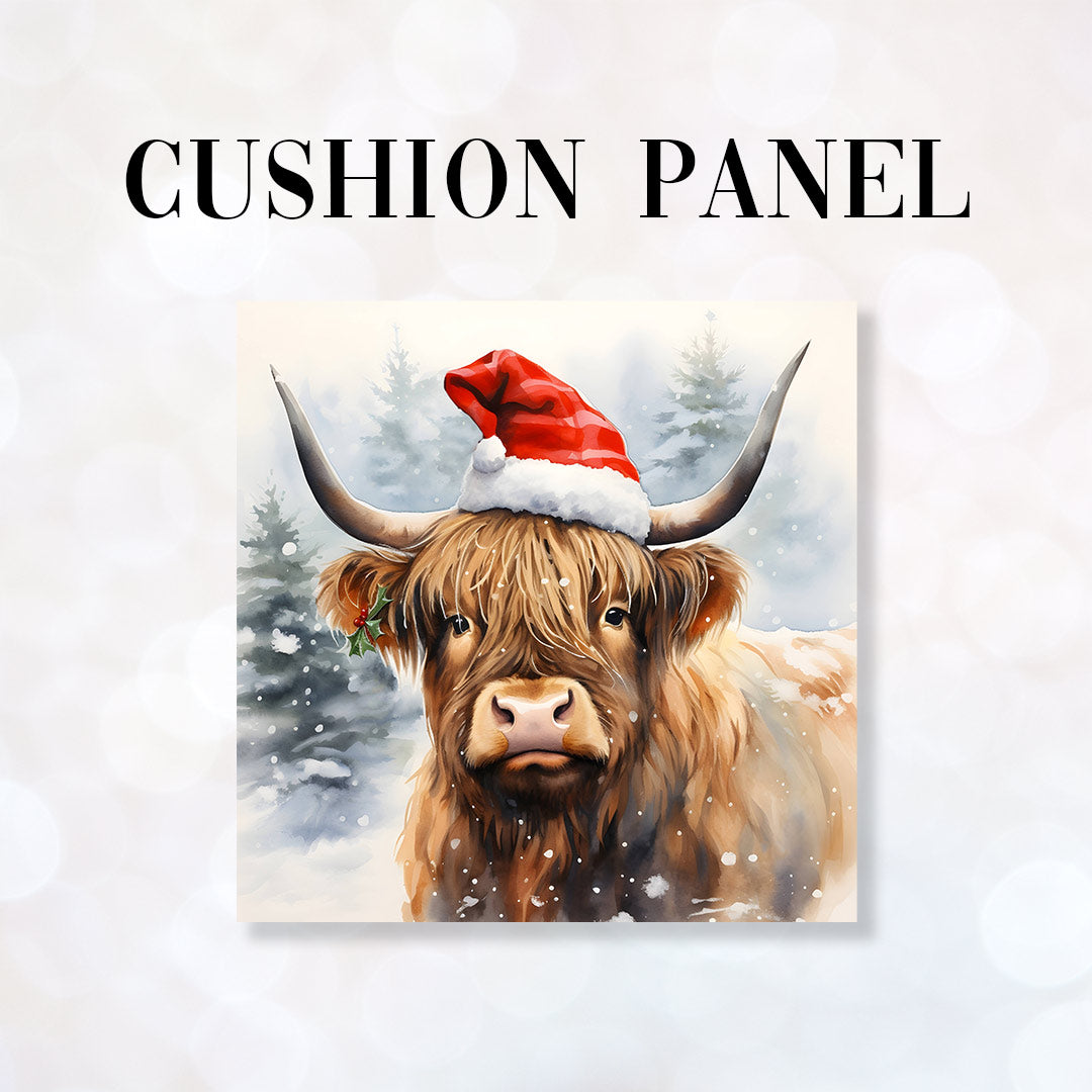 CUSHION Fabric Panel Christmas Highland Cow 1 CP-1213