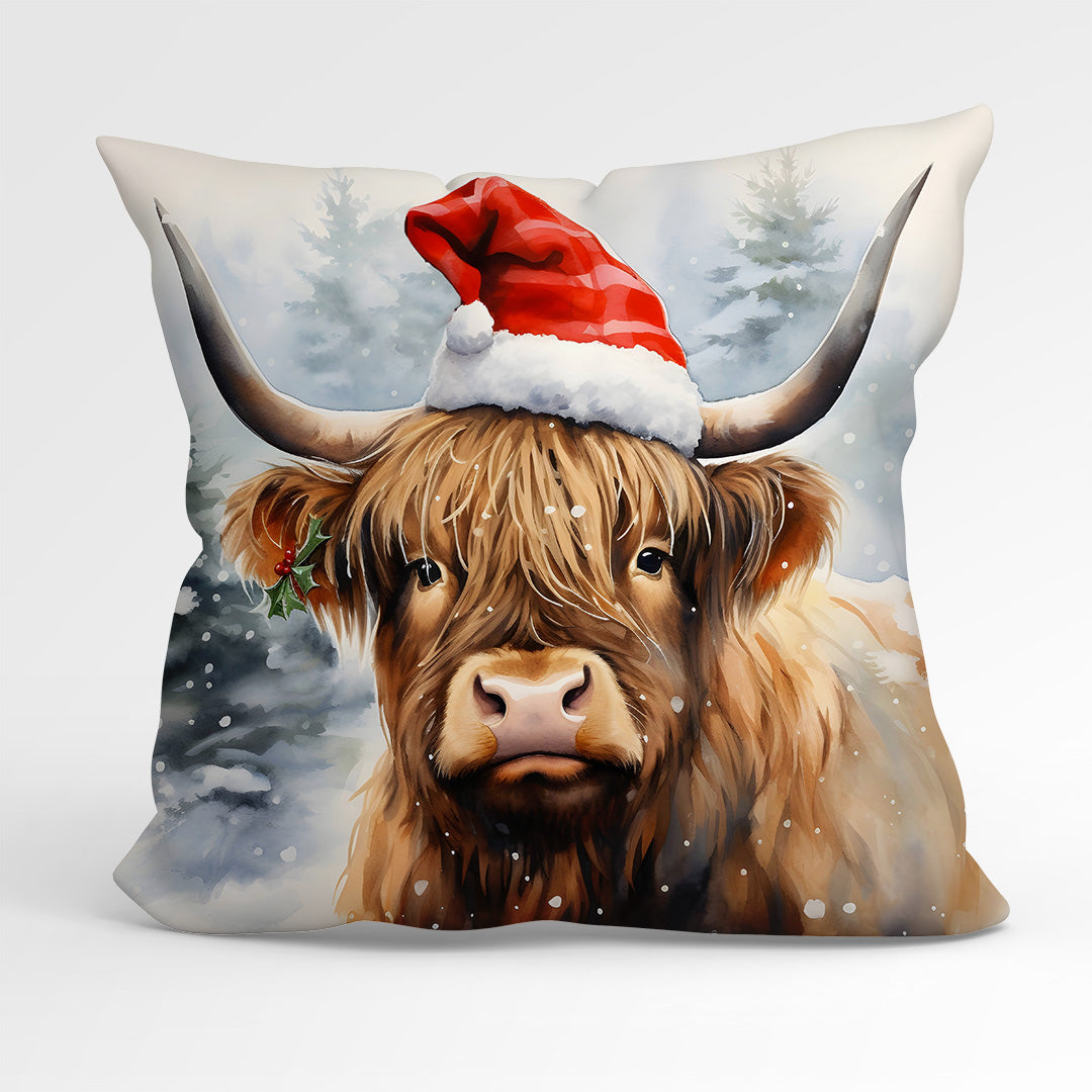 CUSHION Fabric Panel Christmas Highland Cow 1 CP-1213