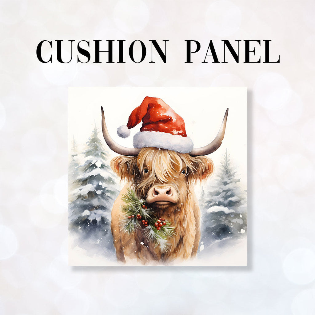 CUSHION Fabric Panel Christmas Highland Cow 2 CP-1214