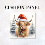 CUSHION Fabric Panel Christmas Highland Cow 2 CP-1214