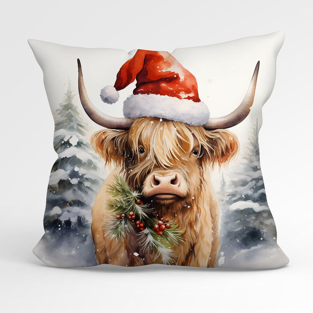 CUSHION Fabric Panel Christmas Highland Cow 2 CP-1214