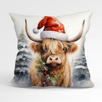 CUSHION Fabric Panel Christmas Highland Cow 2 CP-1214