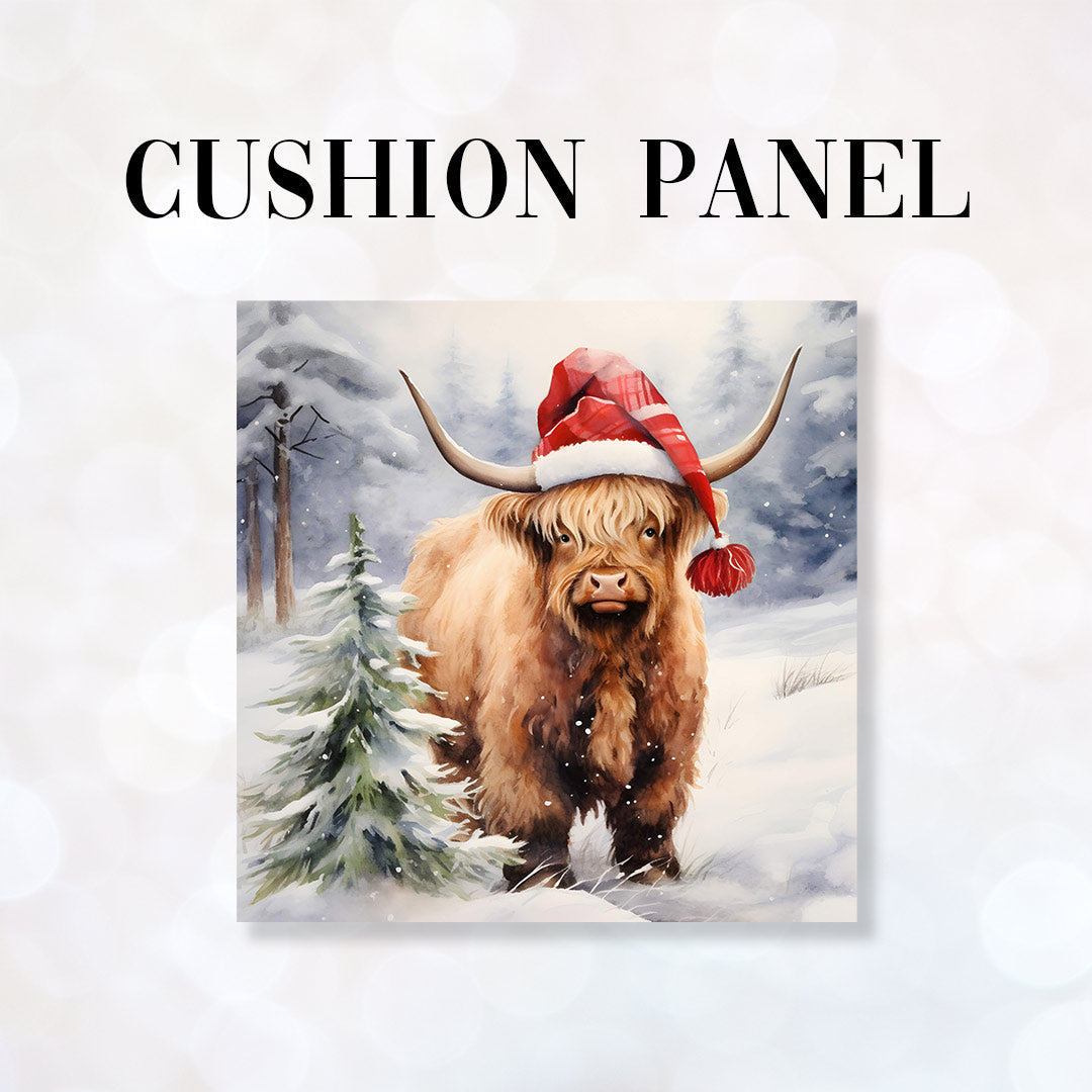 CUSHION Fabric Panel Christmas Highland Cow 3 CP-1215