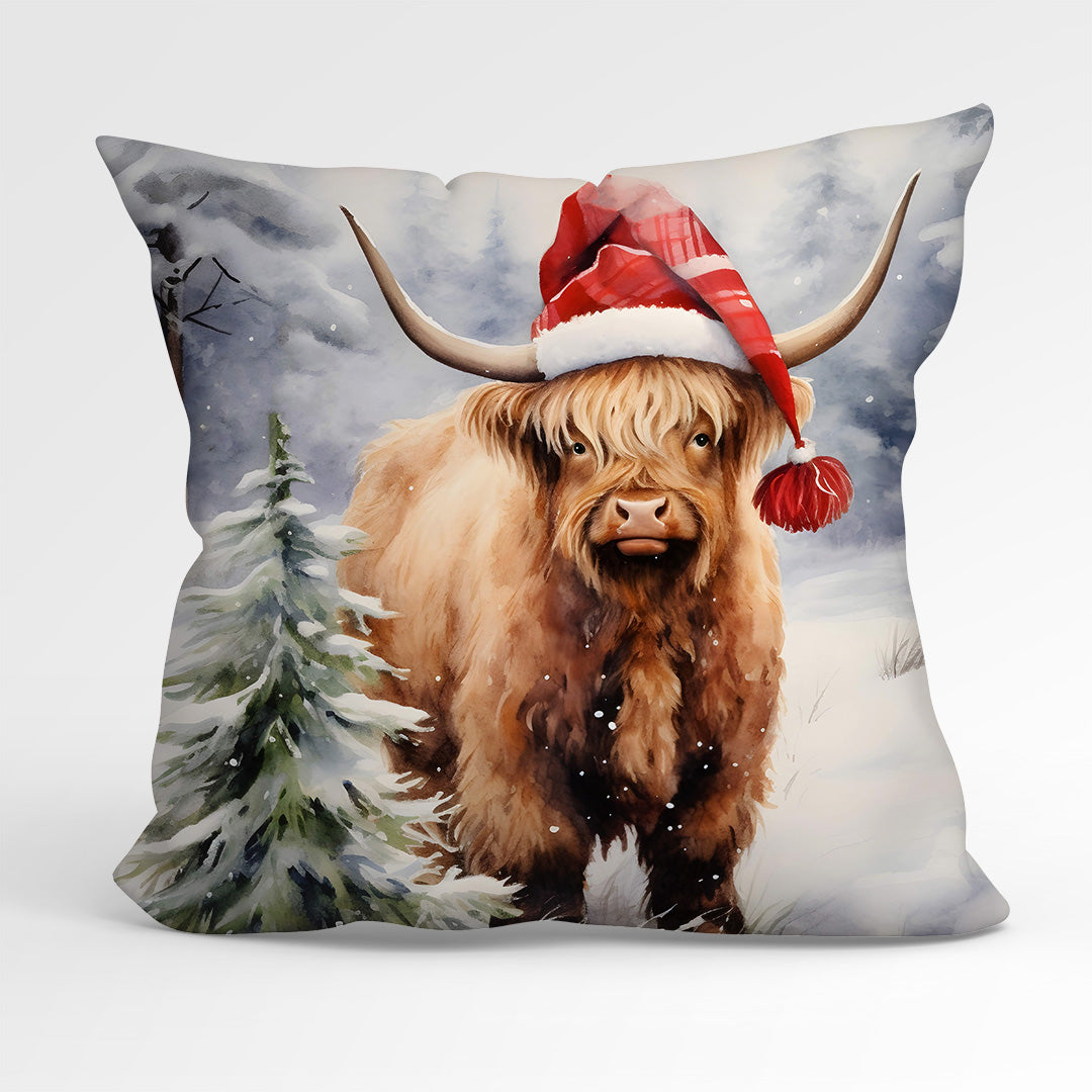 CUSHION Fabric Panel Christmas Highland Cow 3 CP-1215