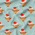 Christmas Highland Cows Blue Fabric