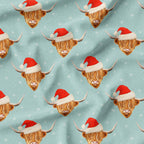 Christmas Highland Cows Blue Fabric