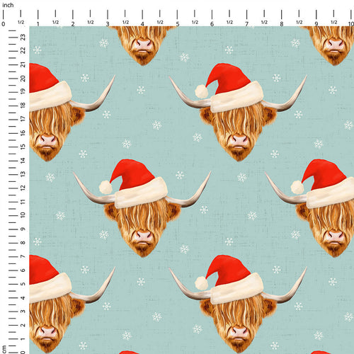 Christmas Highland Cows Blue Fabric