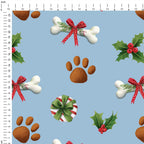 Christmas Paws Blue Fabric
