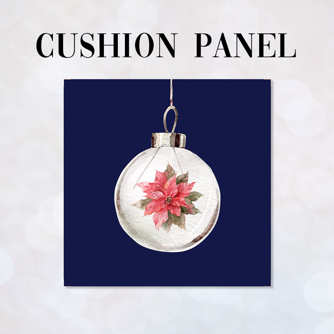 CUSHION Panel Christmas Poinsettia Bauble Navy CP-786