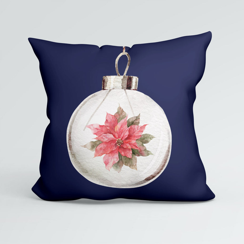 CUSHION Panel Christmas Poinsettia Bauble Navy CP-786