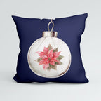CUSHION Panel Christmas Poinsettia Bauble Navy CP-786
