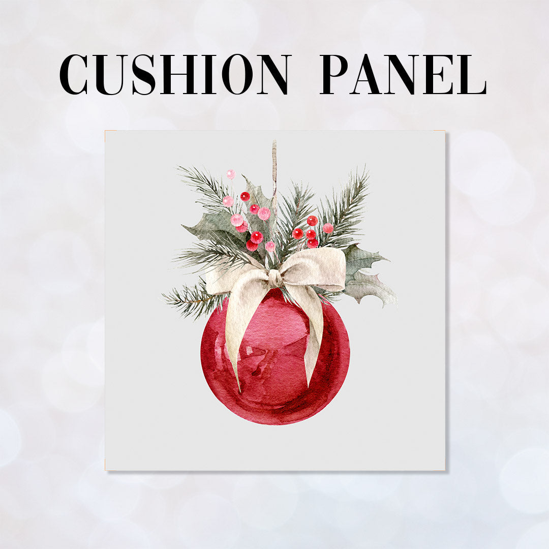 CUSHION Panel Christmas Red Bauble Grey CP-788