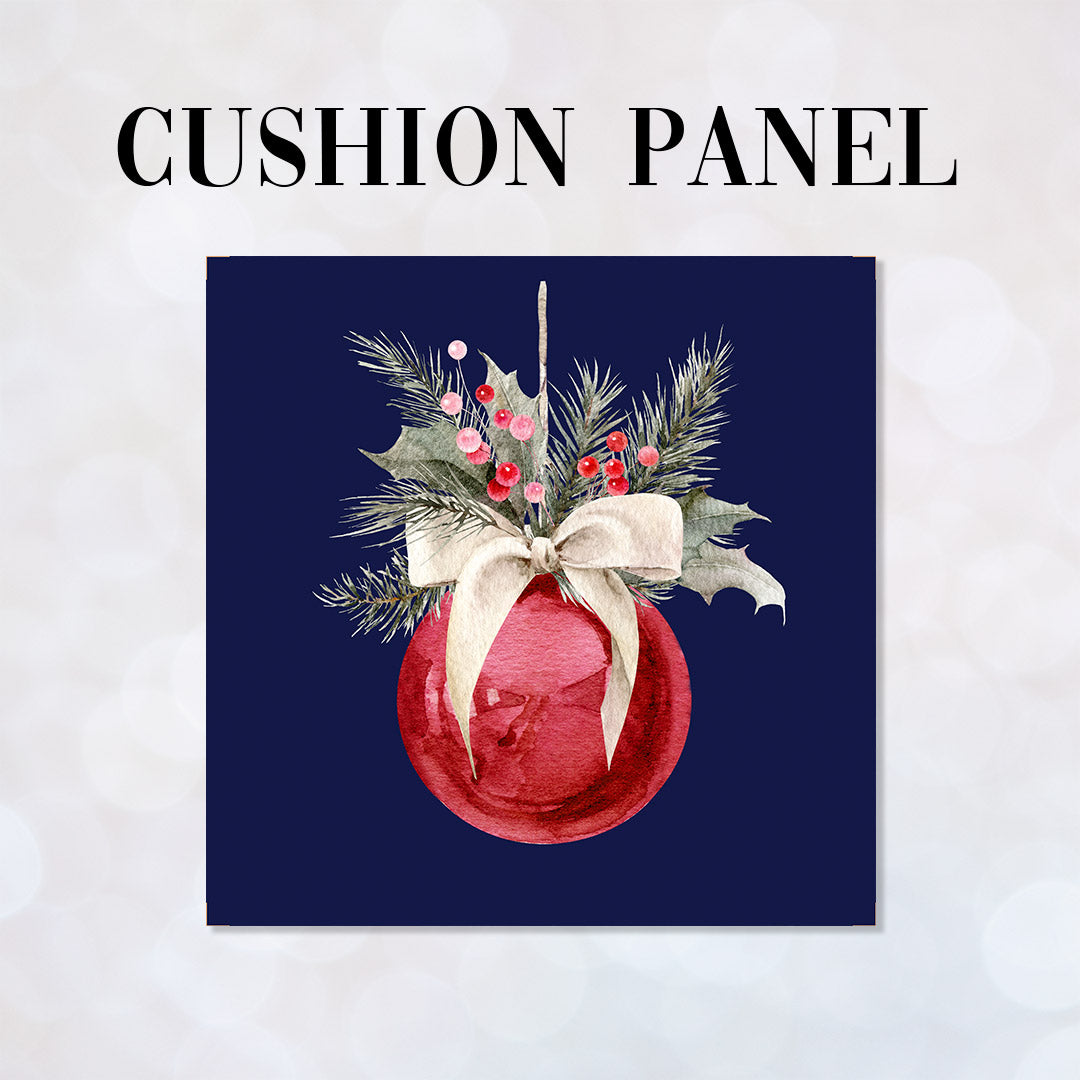 CUSHION Panel Christmas Red Bauble Navy CP-789