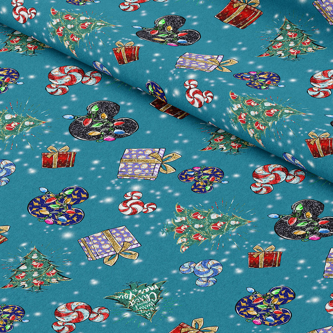 Christmas Teal Fabric