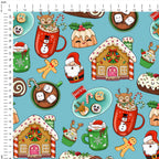 Christmas Snacks Teal Fabric