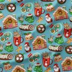 Christmas Snacks Teal Fabric