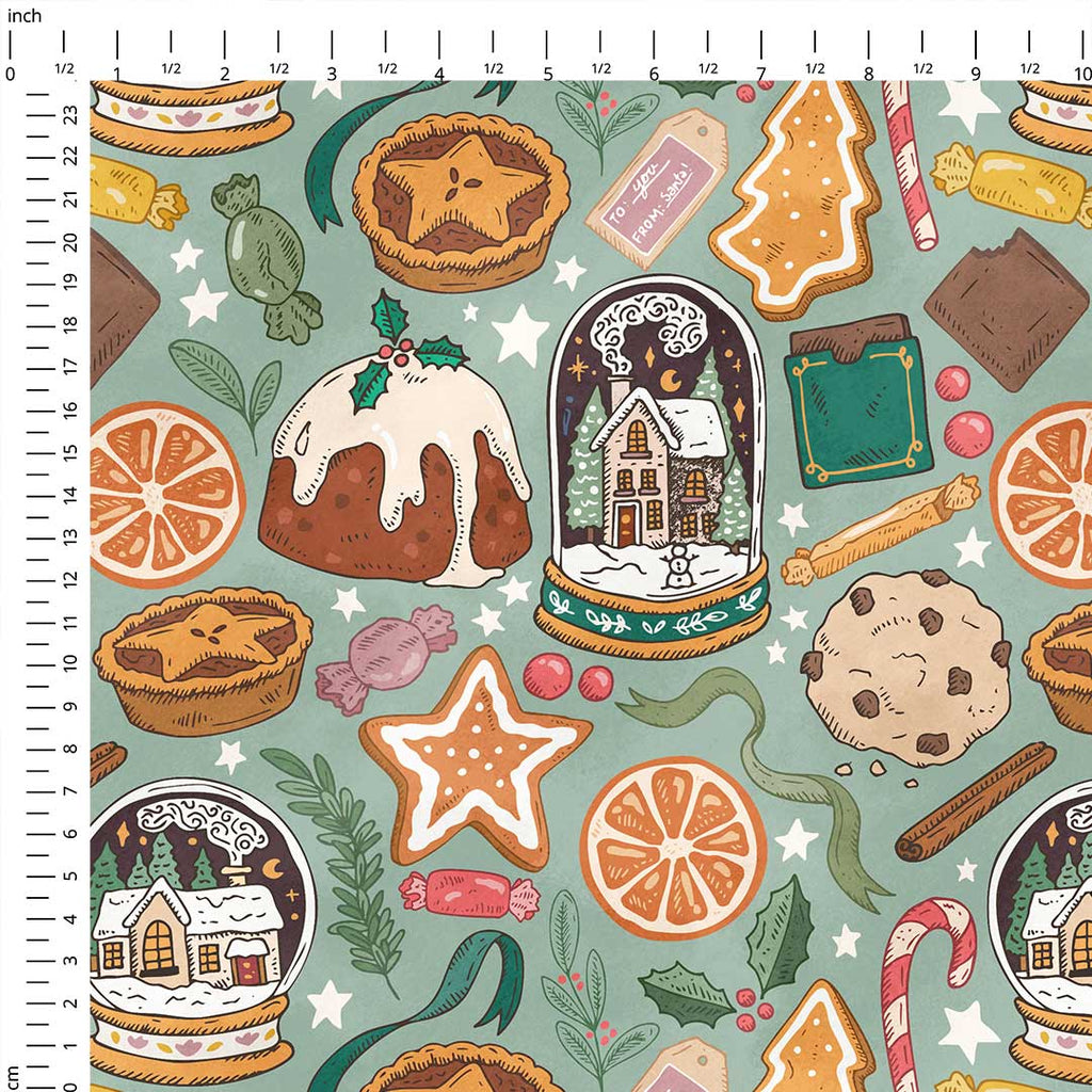 Christmas Treats Sage Fabric