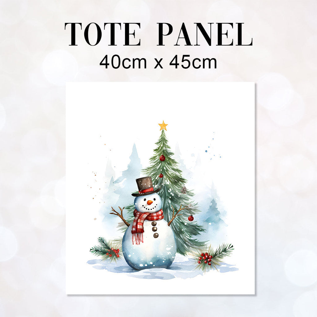 TOTE Christmas Tree Snowman Fabric Bag Panel