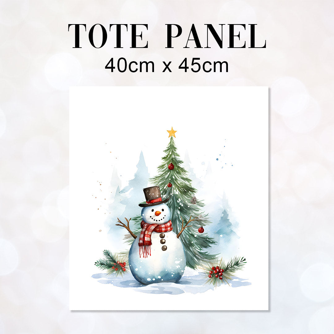 TOTE Christmas Tree Snowman Fabric Bag Panel