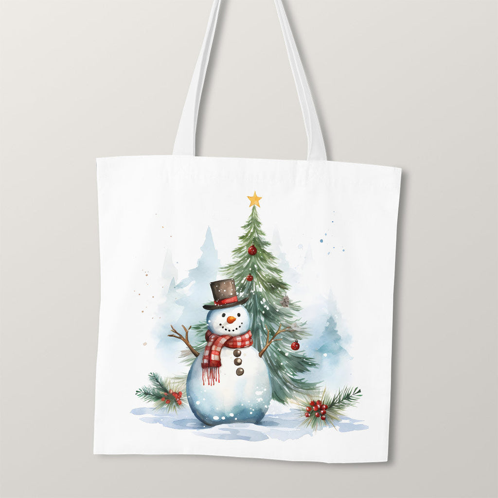TOTE Christmas Tree Snowman Fabric Bag Panel