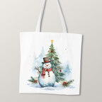 TOTE Christmas Tree Snowman Fabric Bag Panel