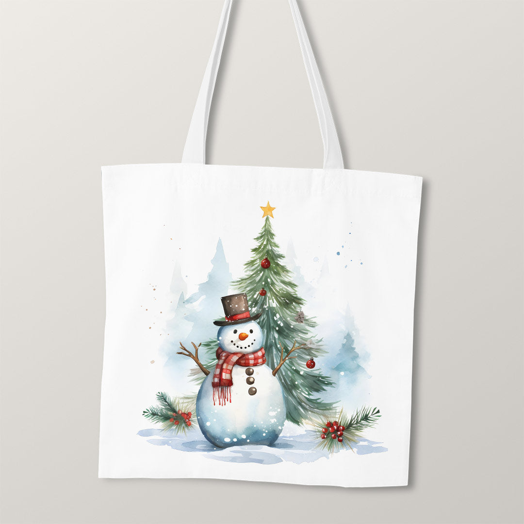 TOTE Christmas Tree Snowman Fabric Bag Panel