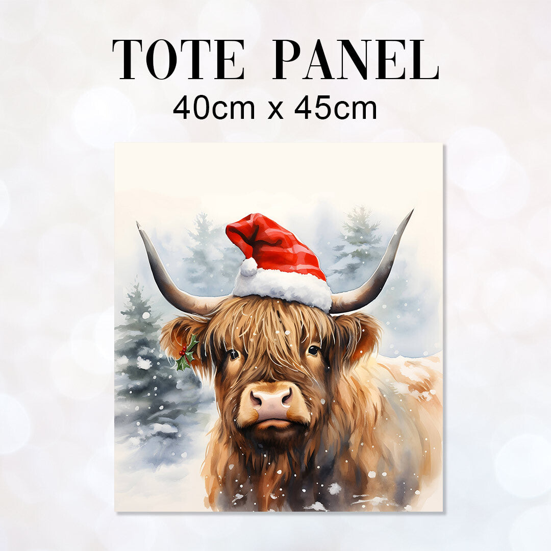 TOTE Christmas Highland Cow H-1 Fabric Bag Panel