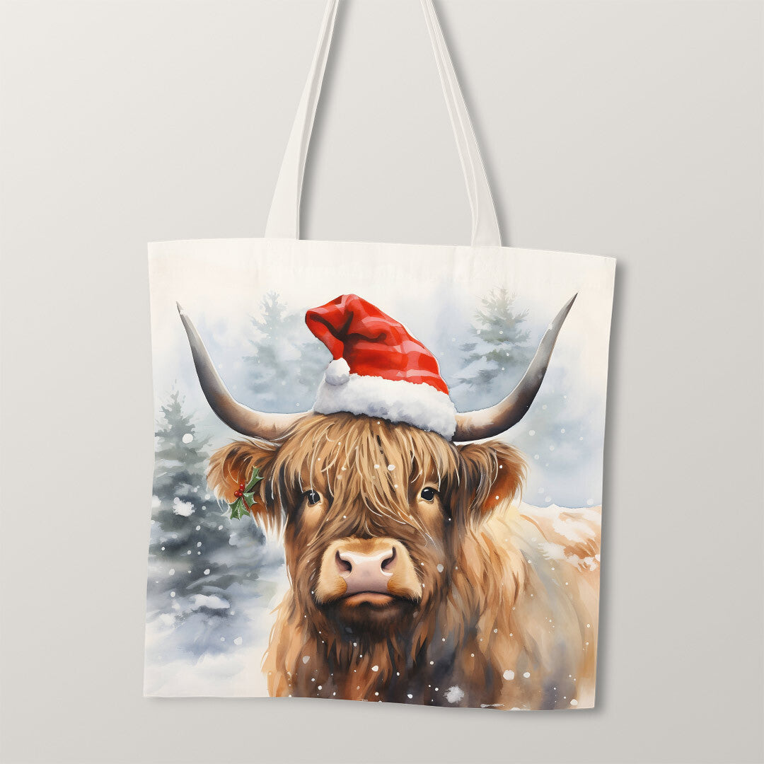 TOTE Christmas Highland Cow H-1 Fabric Bag Panel