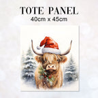 TOTE Christmas Highland Cow H-2 Fabric Bag Panel