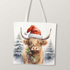 TOTE Christmas Highland Cow H-2 Fabric Bag Panel