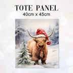 TOTE Christmas Highland Cow H-3 Fabric Bag Panel